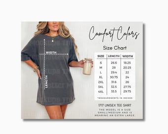 Comfort Colors 1717 Size Chart, Oversized T-Shirt Measurements, Real Human Model (Digital Download)