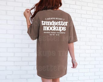 Comfort Colors 1717 Espresso T-Shirt Mockup, CC1717 Back View, Real Person Model