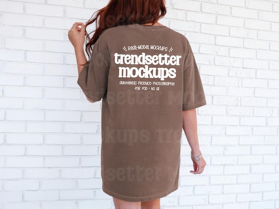 Comfort Colors 1717 Espresso T-Shirt Mockup, CC1717 Back View, Real Person Model