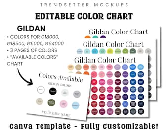 Editable Gildan Color Chart, Canva Template