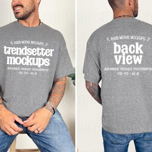 Gildan 5000 Graphite Heather Mockup, G5000 Mens Front & Back of T-Shirt, Real Male Model