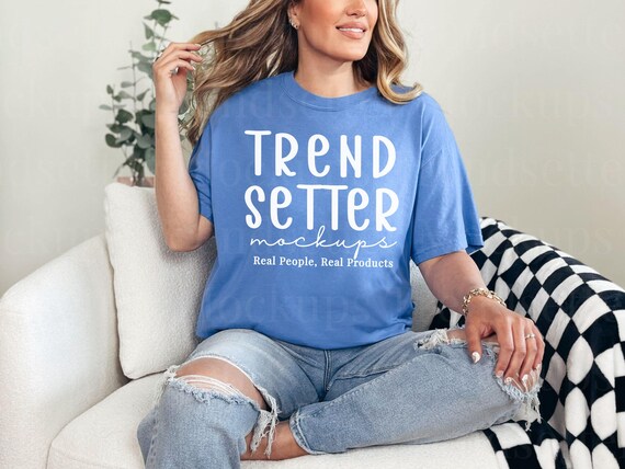 Comfort Colors 1717 Mystic Blue Mockup, CC1717 Oversized Tee