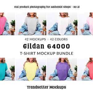 Gildan 64000 Mockup Bundle, Softstyle T-Shirt Model Photos, 42 Professional Studio POD Images