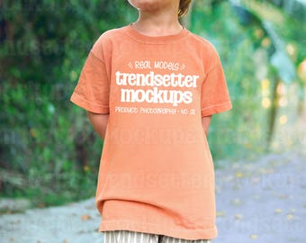 Comfort Colors 9018 Terracotta T-Shirt Mockup, C9018 Kids Tee, Outdoor Lifestyle, Real Model