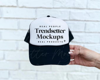 Otto Trucker Cap Mockup, 39-169 Black White Baseball Hat Mockup, Mesh Hat Mock-up, Lifestyle Mockup, Baseball Cap Mockup, Aesthetic Mockup