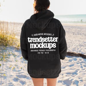 Gildan 18500 Black Hoodie Mockup, G18500 Hooded Sweatshirt, Summer Beach Lifestyle, Real Person Model