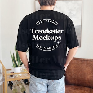 Comfort Colors 1717 Black Mockup, Back of Shirt, CC1717 Mens Mock up, Black Tee Shirt Mock-Up, Real Person Model