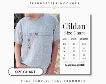 Gildan 5000B Youth Size Chart Mockup (Digital Download)
