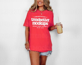 Comfort Colors 1717 Paprika Mockup, C1717 T-Shirt, Coffee Lifestyle