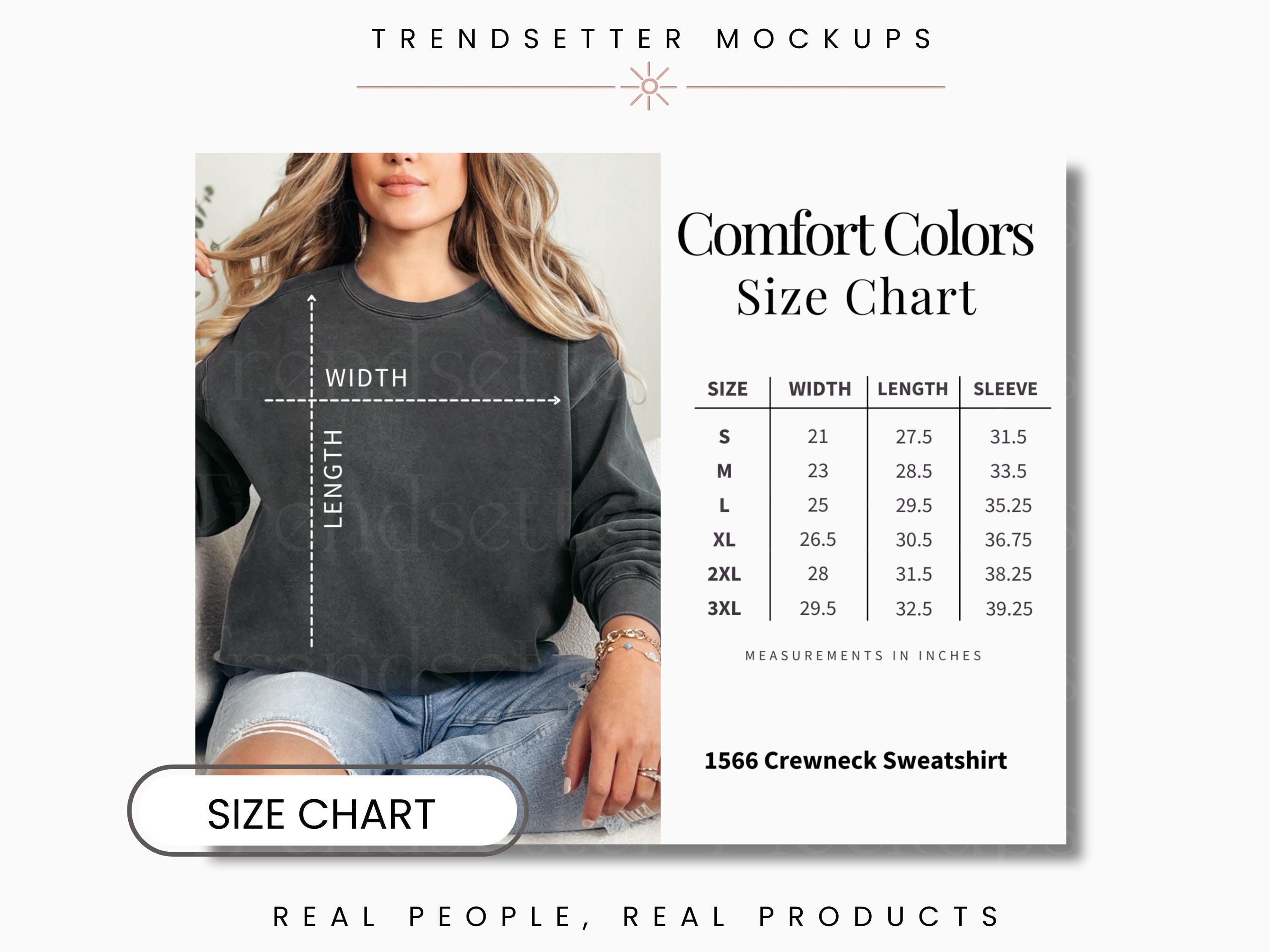 Comfort Colors 1566 Size Chart, CC1566 Adult Crewneck Sweatshirt