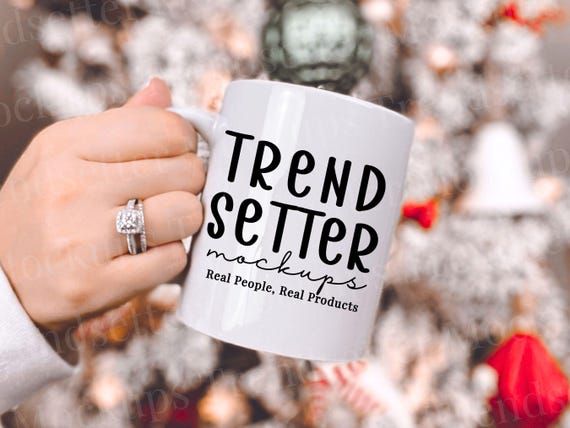 Christmas Mug Mockup, White Coffee Cup Mock-up, Real Model