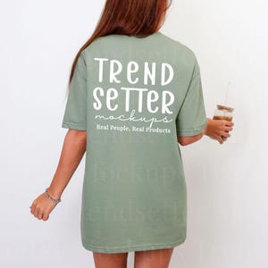 Gildan 64000 Sage Tshirt Mockup | G64000 Sage T-Shirt Mock-up | Back of Shirt | Real Person Model | G640 Trendy Minimalist Aesthetic