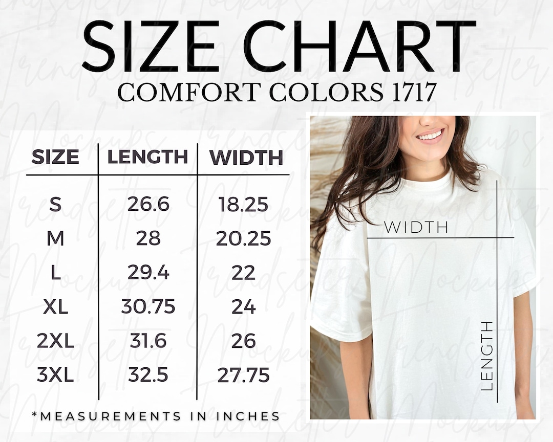 Comfort Colors C1717 Size Chart 1717 Comfort Colors Unisex - Etsy