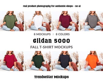 Gildan 5000 Fall Mockup Bundle: G5000 T-shirt Mocks, Real Model