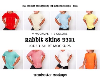 Pacote de Mockups Rabbit Skins 3321, Camisetas Infantis RS3321, Modelo de Pessoa Real