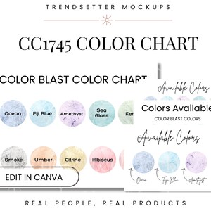 Carta de colores editable Color Blast, Carta de colores Color Blast 1745, Plantilla de Canva para carta de colores personalizable, Color Blast 1545, Herramientas para vendedores de impresión bajo demanda