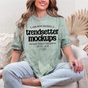 Color Blast 1745 Fern T-Shirt Mockup, CC1745 Tie Dye Tee, Boho Lifestyle, Real Person Model