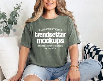 Comfort Colors 1717 Moss T-Shirt Mockup, CC1717 Oversized Tee, Trendy Lifestyle, Real Person Model