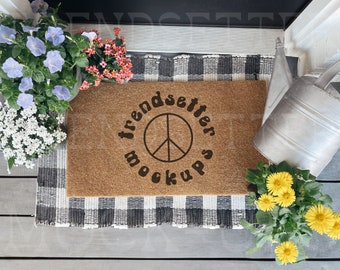 Coir Doormat Mockup, 24x16 Doormat Mock-up, Welcome Mat Product Photo, Spring Summer Natural Rug Mock, Printify POD Seller Tools