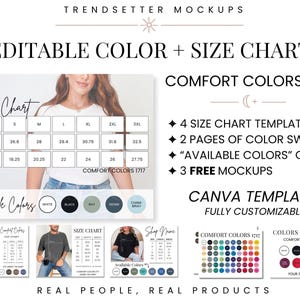 Editable Comfort Colors 1717 Color and Size Chart, CC1717 T-Shirt Customizable Canva Template