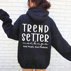 Gildan 18500 Black Mockup, Back of Shirt Mock-up, Minimalist Black Mockup, Trendy Hooded Sweatshirt, Real Person Model G18500