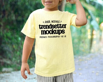 Comfort Colors 9018 Butter T-Shirt Mockup, C9018 Kids Tee, Outdoor Lifestyle, Real Model