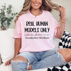 Gildan 64000 Light Pink Tshirt Mockup, G64000 Oversized Tee for POD, Real Model