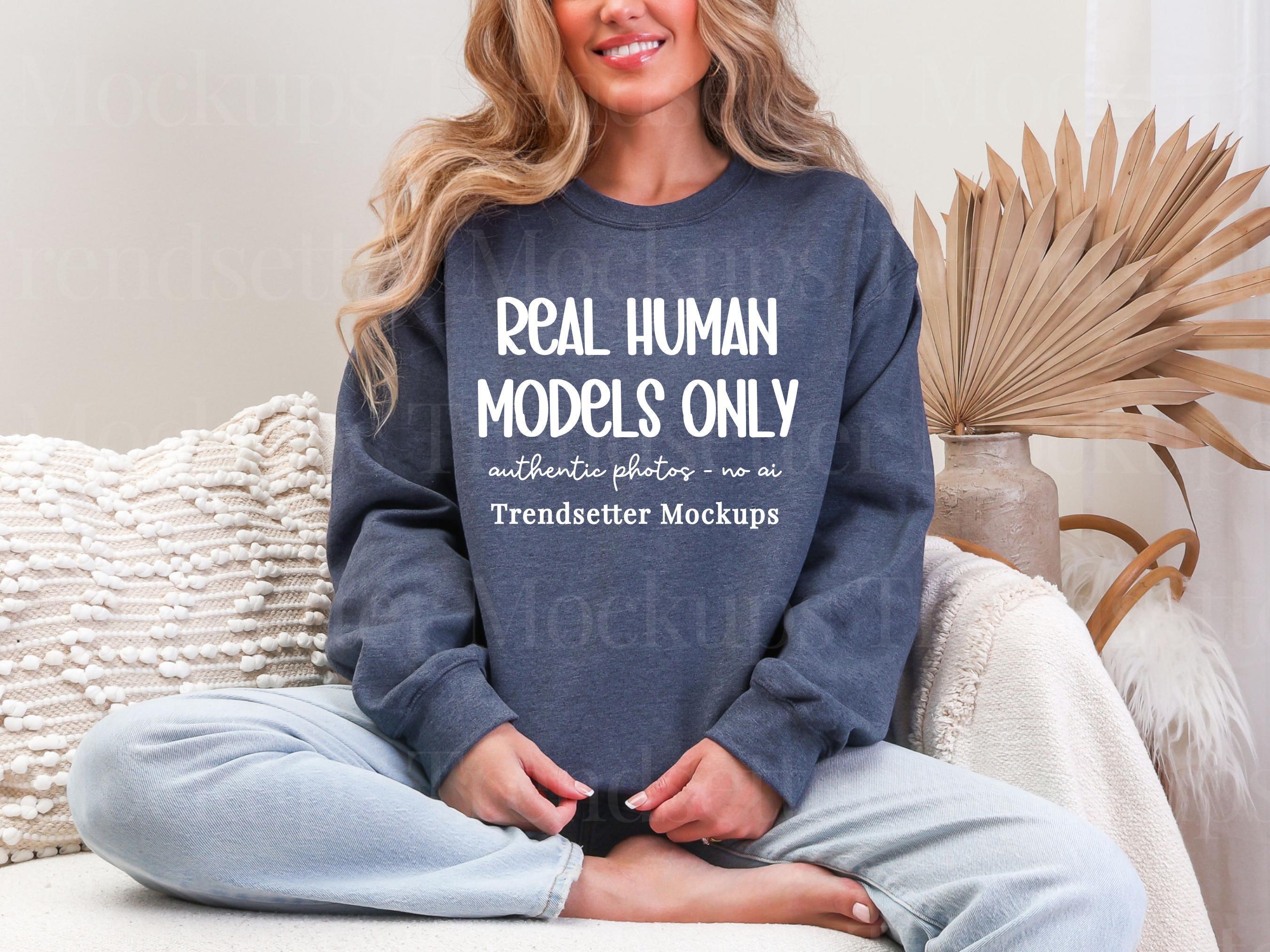 Gildan 18000 Heather Sport Dark Navy Mockup, G18000 Crewneck