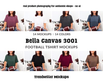 Bella Canvas 3001 Mockup Bundle, BC3001 Football T-Shirt Mocks, Real Person Model