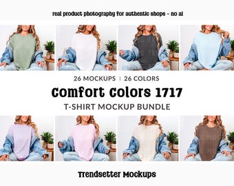 Zestaw makiet koszulek Comfort Colors 1717, koszulki POD CC1717, model z prawdziwego zdarzenia
