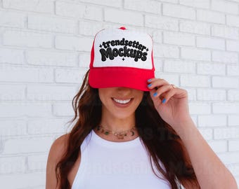 Otto 39-165 Rot und Weiß Hat Mockup, Trucker Cap Mock, echtes Modell