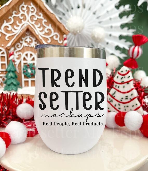 Christmas Wine Tumbler Mockup, White 12oz Chill Cup