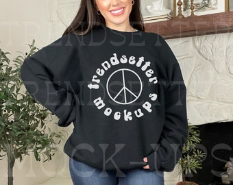 Gildan 18000 Black MockUp, Black Sweatshirt Mock-up, Trendy Pullover Mockup, Aesthetic Mock Up Model, Black Trendy Mockup