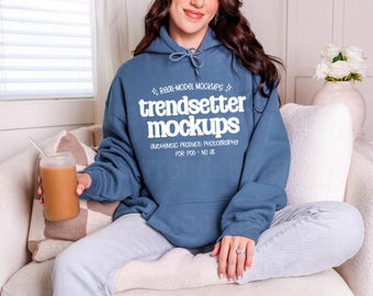 Maqueta Gildan 18500: Sudadera con capucha azul índigo, modelo real
