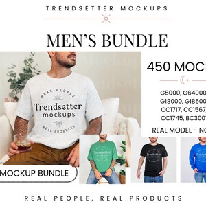 Mockupbundel heren T-shirt | Comfortkleuren | Gildan | Canvas Bella | Kleurexplosie | Mock-ups met echt mannelijk model | Mocks voor POD-winkels
