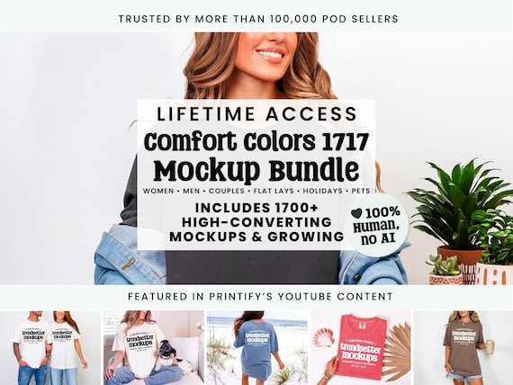 Comfort Colors 1717 Mega Mockup Bundle, CC1717 Lifestyle & Flat Lay T-Shirt Mock-ups, Real Model