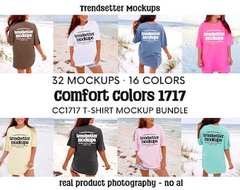 Comfort Colors 1717 Mockup T-Shirt Bundle, CC1717 Front & Back Views, Summer Beach Lifestyle, Real Person Model