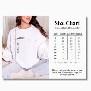 Jerzees 562MR Size Chart, Crewneck Sweatshirt Measurement Guide, Real Model