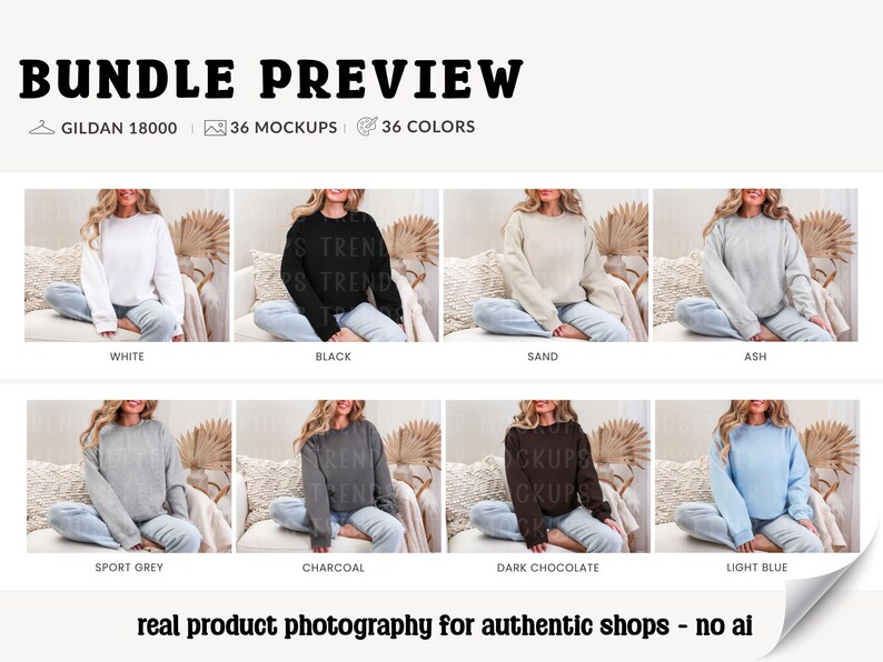 Gildan 18000 Sleeve Mockup Bundle: Boho G18000 Sweatshirt Mocks, Real Model image 2