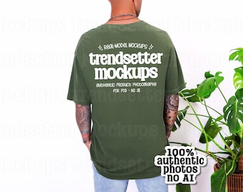 Herren Comfort Colors 1717 Hanf T-Shirt Mockup, CC1717 Rückansicht, reales Personenmodell