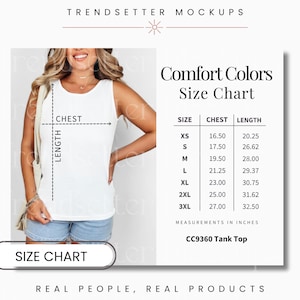 Comfort Colors 9360 Size Chart, CC9360 Comfort Colors Tank Sizing Guide, Tank Top Measurements, Comfort Colors Mockups, Real Human Model