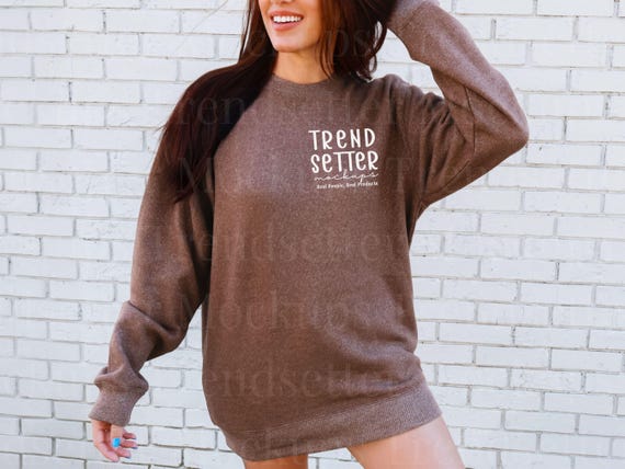 Lane Seven 11004 Terra Brown Sweatshirt Mockup | LS11004 Nantucket Crewneck Sweatshirt Mock-up | Real Person Model | Outdoor Aesthetic