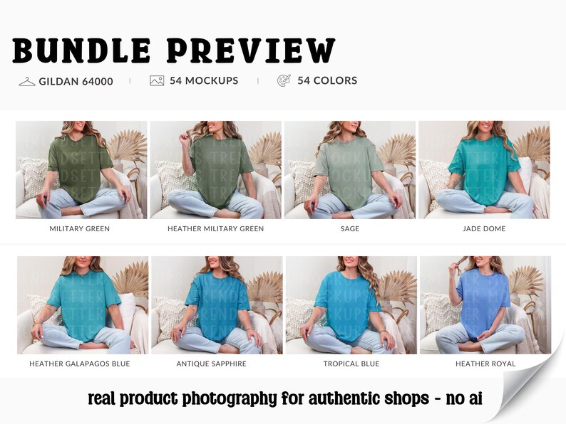 Gildan 64000 T-Shirt Mockup Bundle, G64000 Oversized Tee Mock-ups, Boho Lifestyle, Real Model image 6
