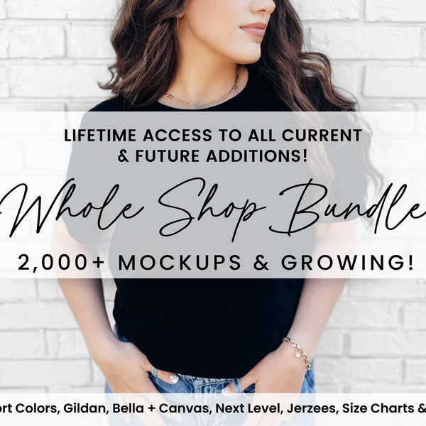 Comfort Colors Mockups Bundle, Whole Shop Pass, Whole Shop Bundle, Bella Canvas 3001, Gildan 18000 18500 5000, Next Level, Size Charts