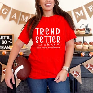 Maqueta Bella Canvas 3001 Poppy, camiseta de fútbol de otoño BC3001, modelo de persona real