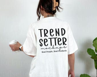 Back of Shirt Gildan 5000 White Mockup, G5000 White Mock-up, White Tee Shirt Mockup, Gildan T Shirt Mock up, Trendy Mock, Real Person Model