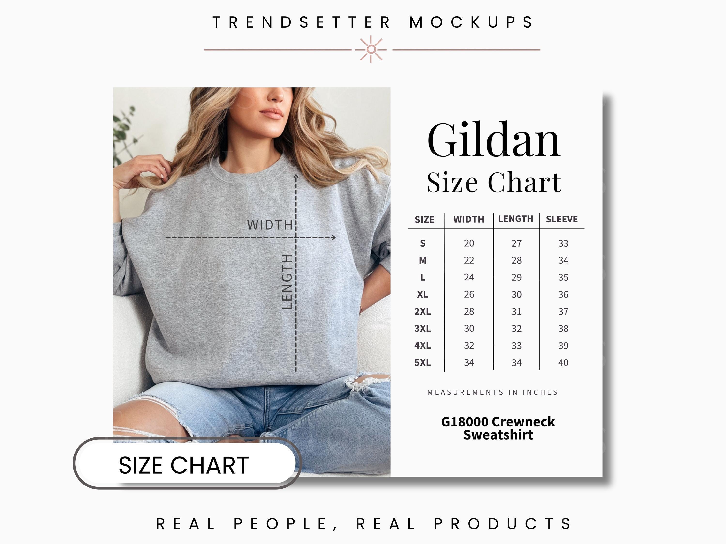 Gildan 18000 Size Chart, G18000 Sweatshirt Crewneck Unisex Size Chart, Simple Measurement Chart, Sizing Guide Mockup, Listing Infographic