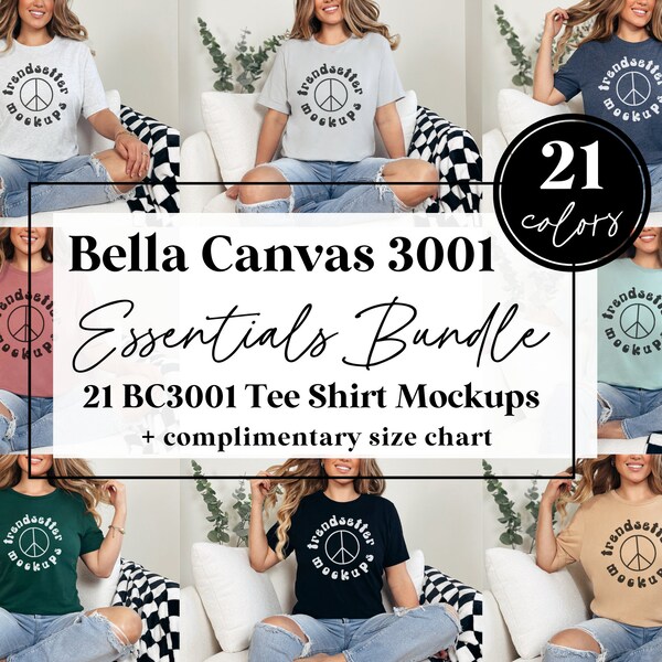 Zestaw makiet Bella Canvas 3001, nowa kolekcja BC3001 Shop Essentials, popularne, wysokiej jakości makiety koszulek, nowy pakiet sklepu