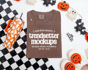 Maqueta de Halloween Comfort Colors 1717 Espresso, camiseta CC1717 vista plana, sin IA