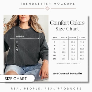 Comfort Colors 1566 Size Chart, CC1566 Adult Crewneck Sweatshirt, Unisex Size Chart for POD, Instant Download, High-Quality